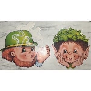 Vintage 1970's Beistle St Patrick's Day Leprechaun Heads & Die Cut Decor Teacher